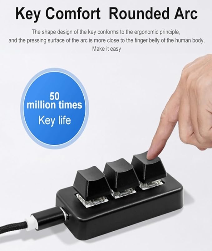 Bewinner Mini 3-Key Mechanical Gaming Keyboard RGB Backlight Programmable Macro Keys with Software for PC Wired USB Bluetooth 2.4G Connectivity