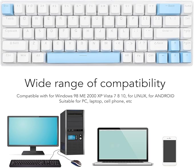 Vikye Mechanical Gaming Keyboard RGB Backlight Compact 68 Keys Mini Wired Office Keyboard with Blue Switch Suitable for Windows for Android PC Laptop