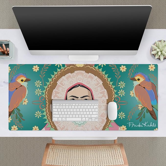 Head Case Designs Officially Licensed Frida Kahlo Oval Frame Birds Floral Art 37.4 x 15.75 x 0.16 inches (900 x 400 mm) - XL Gaming Office Desk PC Keyboard Mouse Mat Pad