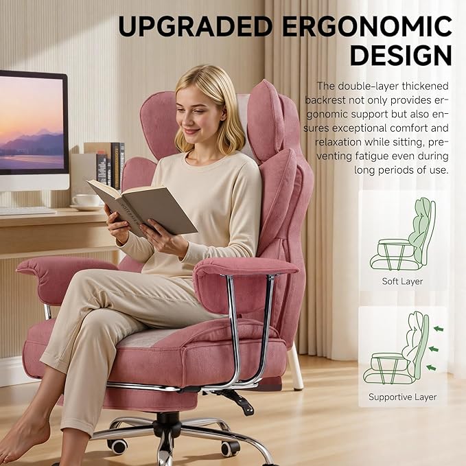 COMHOMA Big and Tall Gaming Chair with Pocket Spring Lumbar Support Ergonomic Office Chair with Footrest Executive Desk Chair with Outward Fixed Soft Armrests Computer Chair with High Back GYPK
