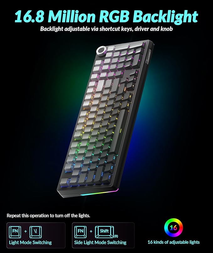 SOLAKAKA KI99 Pro 96% Wireless Mechanical Keyboard RGB Gaming Keyboard Hot-Swappable Pre-Lubed Switches Gasket Structure Creamy Keyboards (Gradient-Black Non-Silent Version)