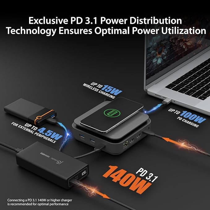 j5create USB-C Dock Dual 4K HDMI - Supports Dual Extended 4K Display for Windows and M1/M2/M3 MacBook Built-in 15W Magnetic Wireless Charger USB-A x 2 USB-C x 2 Gigabit ethernet (JCD3199)