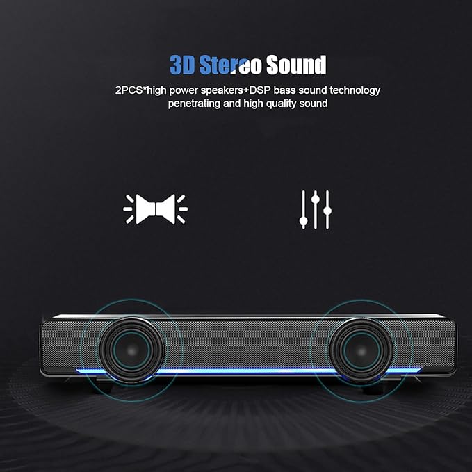 GOTOTOP Computer SpeakersSADA USB Powered Stereo Speaker with DSP Bass Technology 3.5mm Audio Jack for PC 2.0 ChannelLaptop Smartphone Tablet MP3 MP4 (Black)