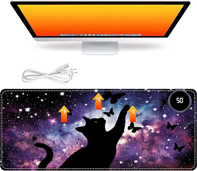 Heated Mouse Pad with 3 Heating Modes &amp 3 Hours Auto Shut31.5x 13 Fast Heating Desk MatPU Leather Office Desk MatAstral Cat