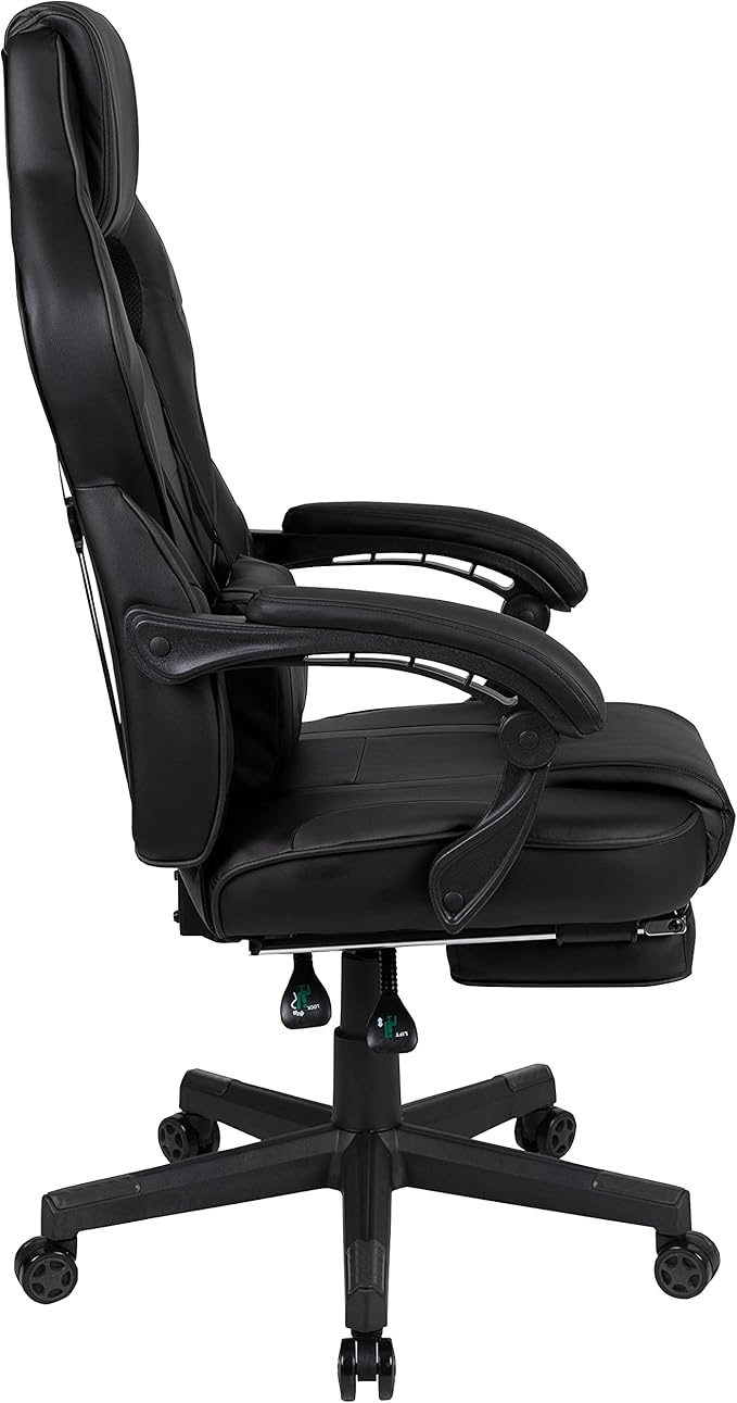 EMMA + OLIVER Black Ergonomic Gaming Chair -Recline Back/Arms Footrest Massaging Lumbar