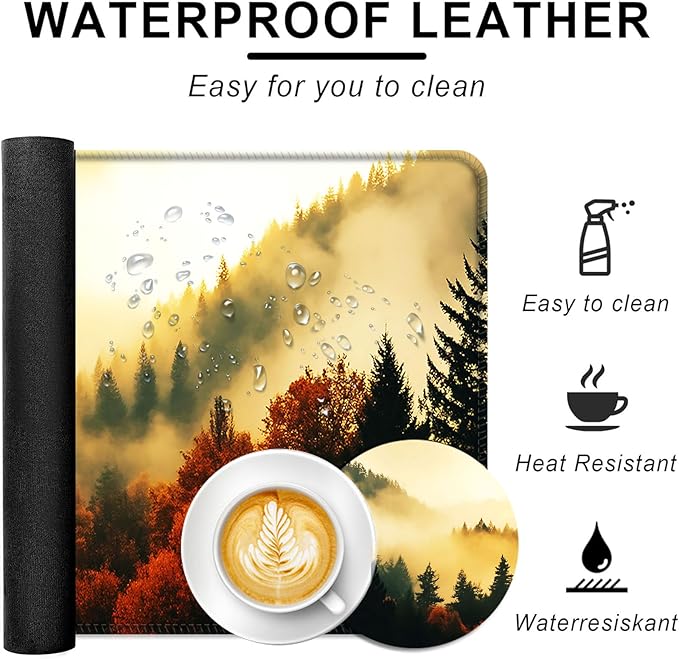 Large Keyboard Mouse Pad Set Extended Mouse Pad+Keyboard Wrist Rest Support Memory Foam Ergonomic Easy Typing 4Pcs (31.5×11.8 in) Desk Pad Set for Office HomeNature Misty Forest