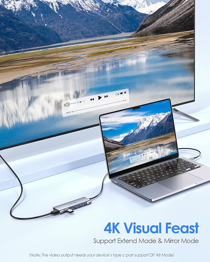 LENTION USB C Hub 6-in-1 USB C Dongle with 3.3ft Long Cable 4-Port USB 3.0 Hub 4K HDMI Adapter 100W PD Charging for MacBook Pro/Air Dell XPS HP Chromebook Steam Deck (C35-1M Space Gray)