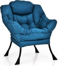 Navy Blue Polyester Fabric Lazy Chair Upholstered Single Sofa Chair With Side Pocket Soft Headrest Thick Seat Cushion Curved Armrest Perfect For Watching TV Relaxing Reading Playing Video Games