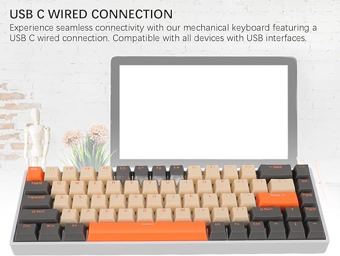 Zunate Wired 60% Mechanical Gaming Keyboard - 68 Key RGB Backlit Gaming Keyboard USB C Wired Ergonomic Keyboard Portable Gaming Keyboard for Wins