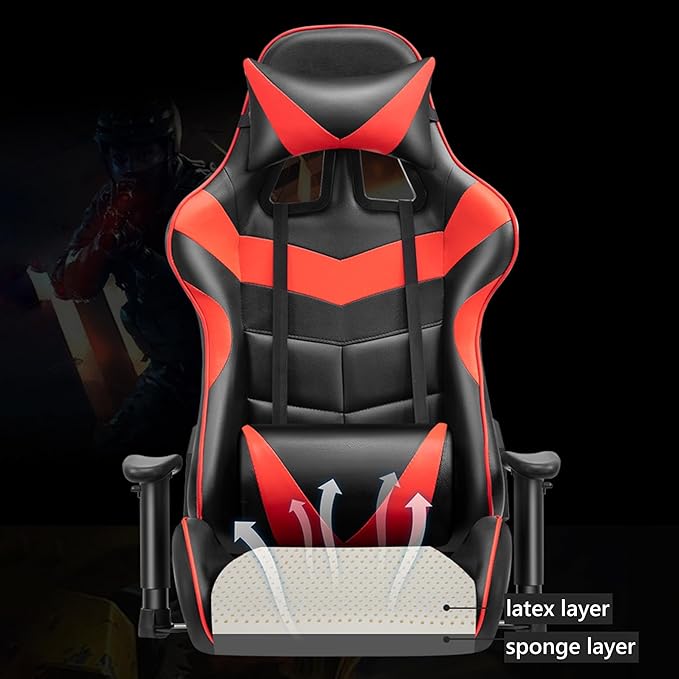 Ergonomic Gaming Chair with Footrest and Lumbar Support Pu Leather High Back Video Game Chairs Height Adjustable Computer Chairs with HeadrestWhiteHeight 128138CM