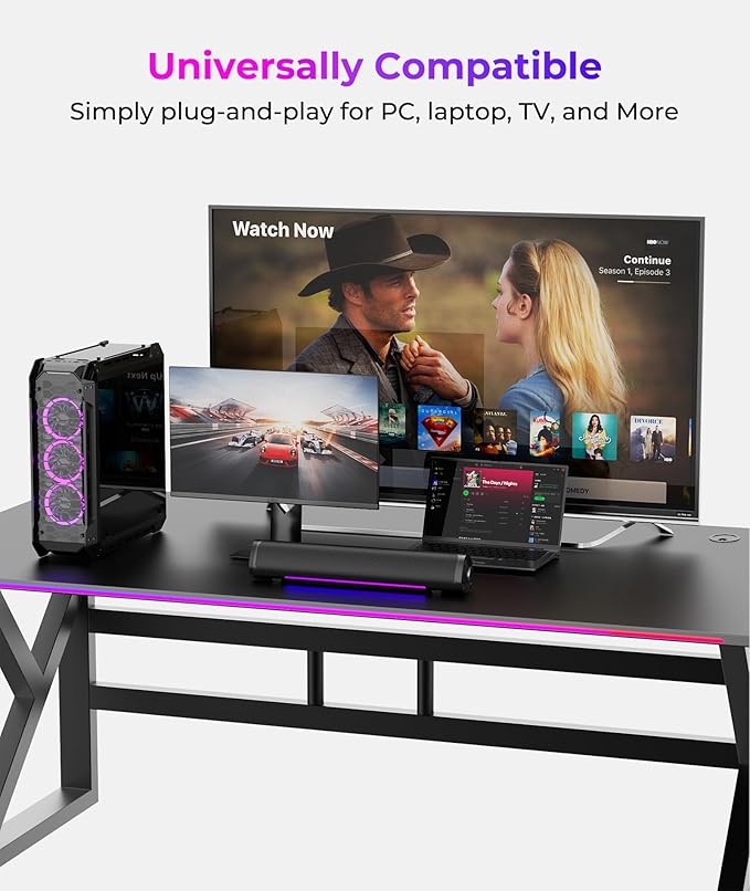 Computer Speakers for Desktop PC Gaming PC Sound Bar Plug and Play - USB Power with 3.5mm Audio RGB Gradient Lighting One-knob Control for Computers/Laptops/Monitors