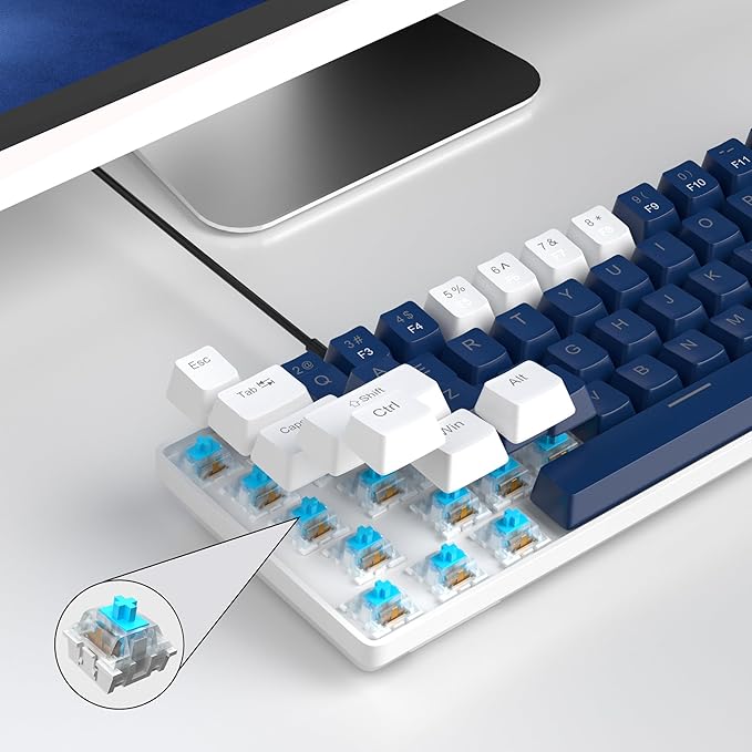 MageGee Portable 60% Mechanical Gaming Keyboard MK-Box LED Backlit Compact 68 Keys Mini Wired Office Keyboard with Blue Switch for Windows Laptop PC Mac - Blue/White