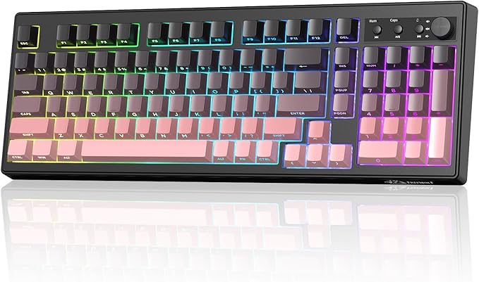 ZIYOU LANG K100 Wireless Gaming Keyboard99 Keys Tri-Mode BT/2.4GHz/USB-C Creamy Color Keyboard with Number Pad RGBMedia Knob Custom Programmable Computer Keyboards for PC/Mac/Xbox (Pink)