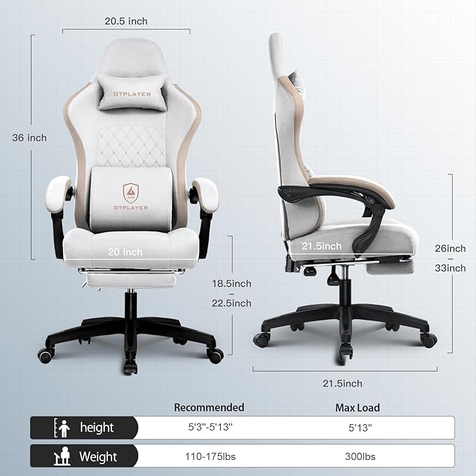 GTPLAYER Gaming Chair Computer Office Chair with Pocket Spring Cushion Linkage Armrests and Footrest High Back Ergonomic Computer Chair with Lumbar Support Task Chair with Footrest