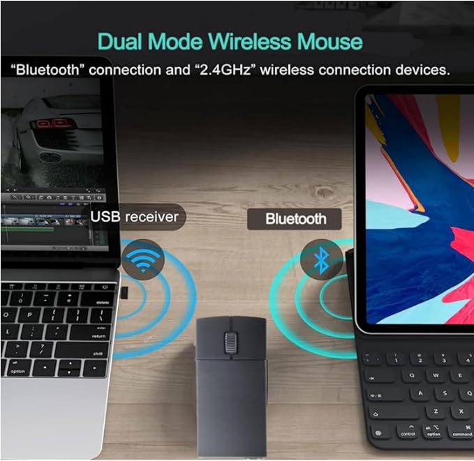 Ultra Small Bluetooth Wireless MouseDual Mode (Bluetooth+2.4G) Silent Rechargeable Mouse with Case1200 DPI Small Portable Mini Pocket Travel Cordless Mice for PC Computer Laptop MacBook Chromebook