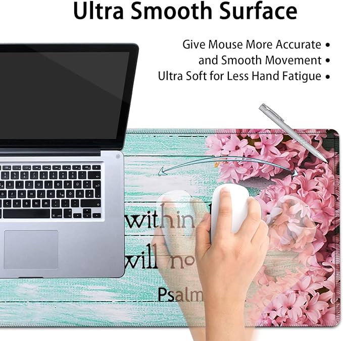 Large Mouse Pad Extended Office Desk Pad 31.5x11.8in Ergonomic Memory Foam Mouse Wrist Rest Support for Home Office Computer Writing Pad Cute Psalm 46：5 Pink Hyacinth Pattern XXL Gaming Mouse Mat