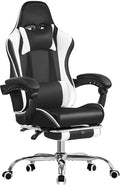 VECELO Ergonomic Gaming Chair with Footrest Comfy Recliner Computer Chair Swivel Seat Height Adjustable High Back PU Leather Lumbar Support Headrest for Adults Black