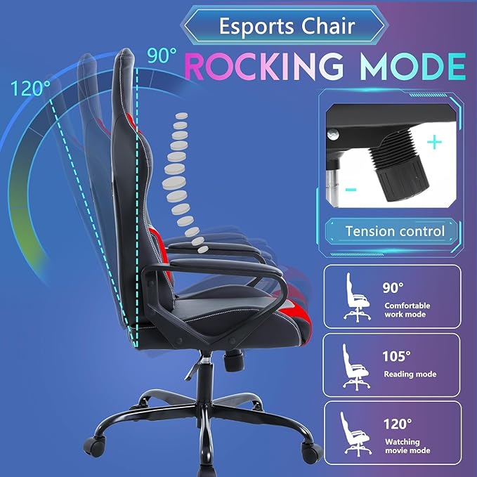 PC Gaming Chair Office Chair Ergonomic Computer Chair Mid Back Adjustable Desk Chair with Lumbar Support Armrest 360° Swivel Gaming Chair with Headrest for Home Office Work Study Red