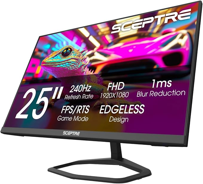 New! Sceptre 24.5-inch Gaming Monitor 240Hz 1ms DisplayPort x2 HDMI x2 100% sRGB AMD FreeSync Premium Build-in Speakers Machine Black 2026 (E255B-FWD240 Series)