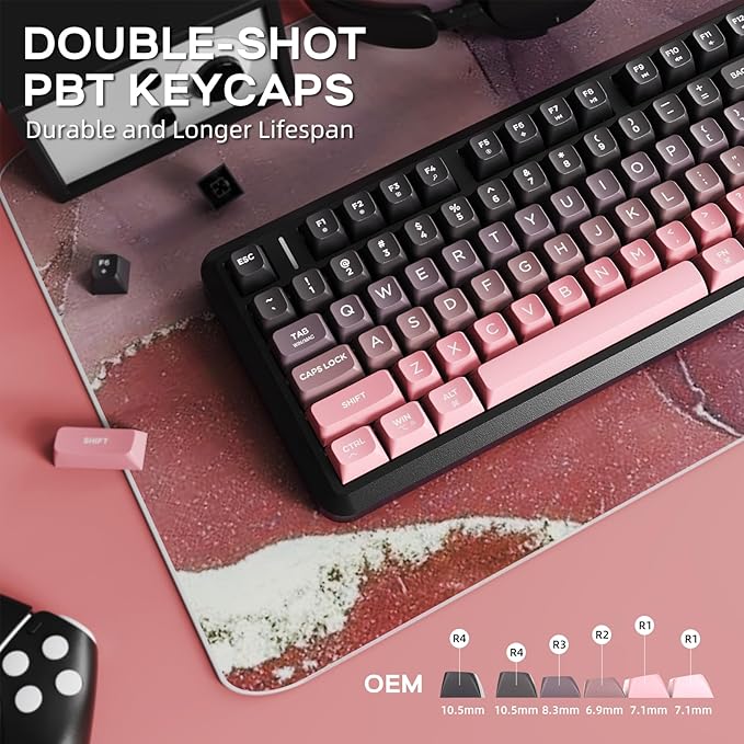 M75 Wireless Gaming Keyboard Mechanical Feel Membrane with Knob &amp OLED Display Bluetooth/2.4Ghz Rainbow Backlit Gradient PBT Keycaps 2000mAH Battery Anti-Ghosting-Pink