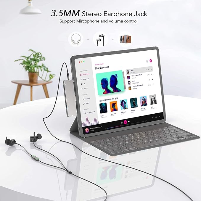 iPad Pro USB C Hub 7-in-1 Adapter for iPad Pro M4 M2 M1 13 12.9 11 inch iPad Air 5 4 Docking Station with 4K HDMI USB-C PD SD/TF Card Reader USB 3.0 3.5mm Headphone Jack iPad mini 6 Accessories