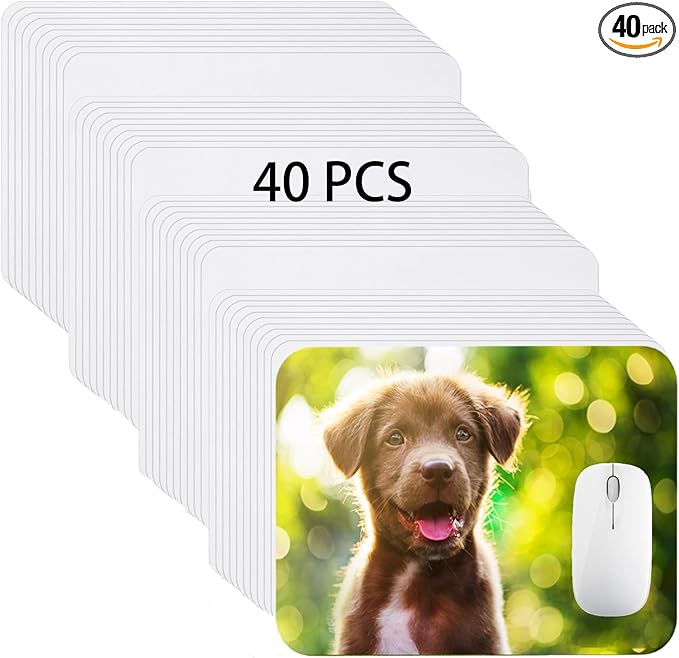 Nicunom 40 Pcs Sublimation Mouse Pad Blanks Heat Press Printing Crafts Mousepads 3mm Thick DIY Custom Mouse Pads Anti-Slip Rubber Mouse Mat for Office Laptop Computer Gaming