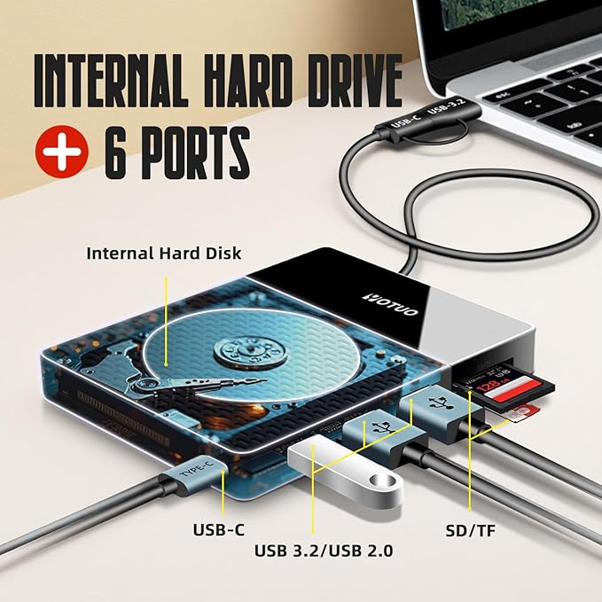 Portable 500GB Docking Station External Hard Drive Multiport USB-C Hub + HDD 7-in-1 USB 3.0 SD/TF Card Multi-Functional HDD for Windows Mac Android TV Phone Laptop Desktop PC