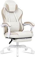 Misolant Gaming Chair Fabric Gamer Chair with footrest for Adults High Back Ergonomic Computer Game Chair with Adjustable Headrest and Massage Lumbar Support 90-155° Recline Free Beige