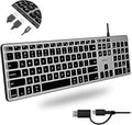 Macally Wired Keyboard for Mac with USB Hub (2X USB-A / 1x USB-C) - Compatible Backlit Apple Keyboard with Dual Interface - Auto OS Detection for Mac MacBook Pro/Air iMac PC Android iPad iOS