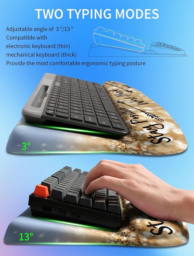 Ergonomic Wave Wrist Rest with Keyboard Stand Cushioned Palm Rest Comfortable Integrated Memory Foam for Natural Typing and Relieve Wrist Pain Stay Positive