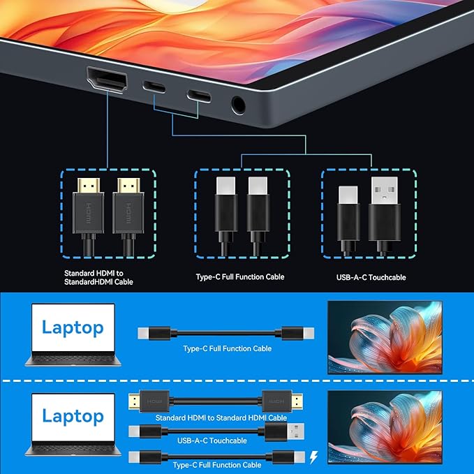 Portable Monitor Touchscreen 16 Inch 1200P Metal Ultra-Thin Portable Display with Leather case and Travel Bag Display HDMI USB C External Display Suitable for Laptop Xbox Switch