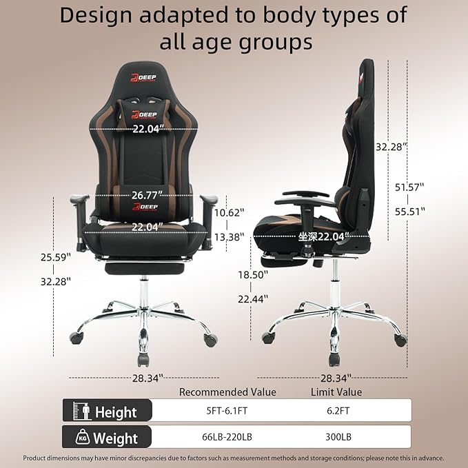 Fabric Gaming Chair Skin-Friendly and Breathable Manufactured by A Reputable Manufacturer Safe and Stable Specially Designed for Gaming.with Footrest Mg(1005-Brown)