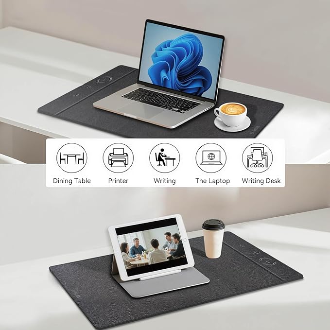 Wireless Charging Mouse Pad 15W Fast Charge Magnetic Charger Desk Pad Large Office Desk Mat (23.4x15.6) with Ultra-Smooth Surface Christmas Black Computer Mousepad for MacBook PC Laptop