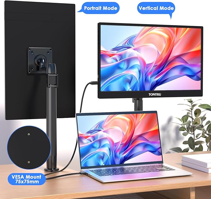 Portable Monitor 15.6 FHD 1080P IPS Screen with Low Blue Light Dual Speakers &amp 3.5mm Audio Jack Adjustable Stand USB-C/HDMI Compatibility for Laptop PC Phone Gaming Console