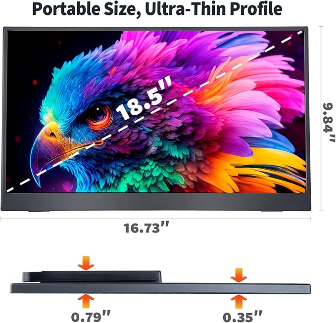 18.5 Inch Large Portable Monitor for Laptop 120Hz 1080P FHD IPS Portable Travel Second Screen Display for/Phone/Xbox PS4/5 100% sRGB Dual Speakers VESA &amp Storage Bag