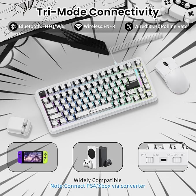 ATTACK SHARK X82 PRO HE Magnetic Gaming Keyboard8KHz Polling RateAdjustable Actuation Rapid TriggerTri-Mode Wireless PC Keyboard with 5000mAh BatteryCloud/Software Drive for Win/MacComic