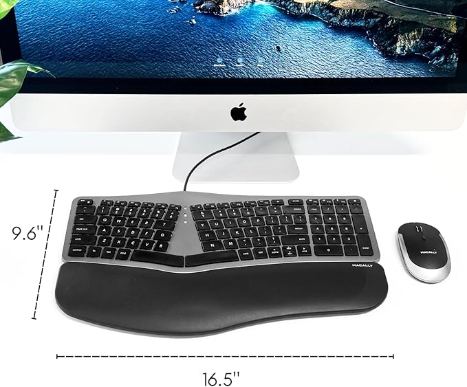 Macally Wired Ergonomic Keyboard for Mac - Compatible Backlit Apple Keyboard with Wrist Rest (Curved for Comfort) for MacBook Pro/Air iMac Mac mini
