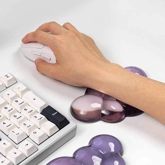 Ergonomic Cloud Silicone Gel Keyboard and Mouse Wrist Rest Set – Clear Wrist Rest for Computer Keyboard 60%/68%/75% Comfort &amp Support for Typing and Gaming (Grey Purple)