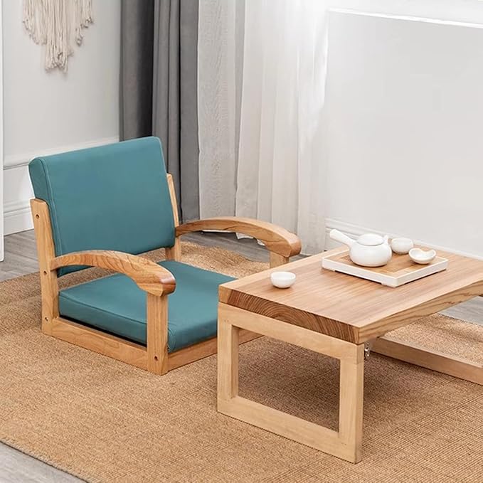 ELEFOCUS Japanese Floor Chair with Armrest and Backrest Portable Japanese Legless Chair with Backrest(Log Green)