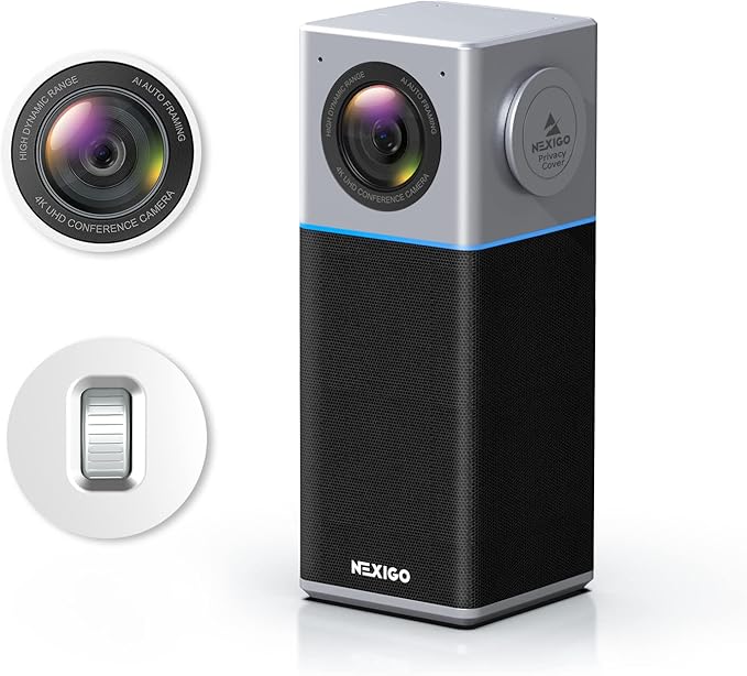 NexiGo N3000 4K Portable Video Conference Camera Zoom Certified AI Webcam with Speaker and Microphone Auto-Framing 4-Mic Array 48kHz Video Audio System for Zoom/Teams/Webex (Renewed)