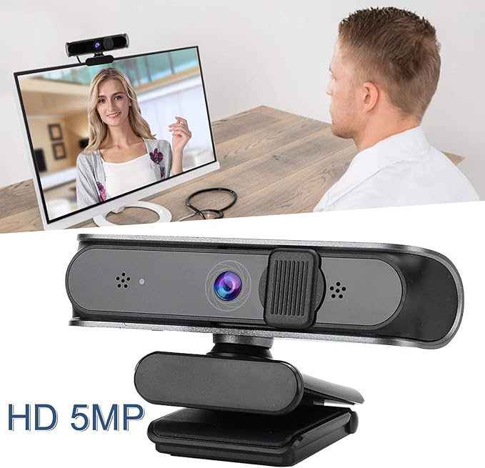 5MP 1080P Webcam with 80° Wide Angle Lens CMOS Sensor and Auto Low Light Correction for Online Teaching Business Meetings and Live Streaming on Multiple Platforms
