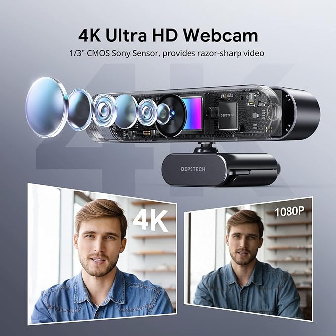 DEPSTECH Webcam 4K Zoomable Webcam with Microphone and Remote Equipped with Sony Sensor 3X Digital Zoom Noise-Canceling Mics Auto-Focus Computer Camera for PC/Mac/Laptop/Zoom/Teams/OBS/Google