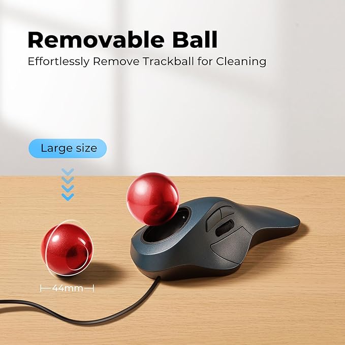 Wired Trackball Mouse for Large Hands Ergonomic Design Reduces Wrist &amp Muscle Strain Precision Tracking with Easy Index Finger Control Compatible with PC Laptop Windows Mac Red