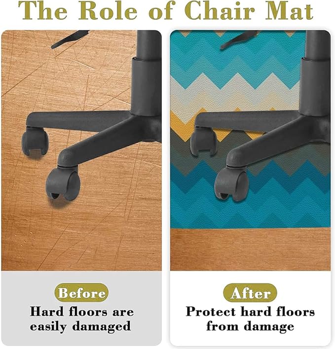Multicolor PU Leather Decorative Round Rug Office Chair Mat Waves Geometric Retro Style Tiling Protector for Hardwood Tile Floor Multi-Purpose Anti-Slip Desk Chair Mat Classic Diameter 47.2 in