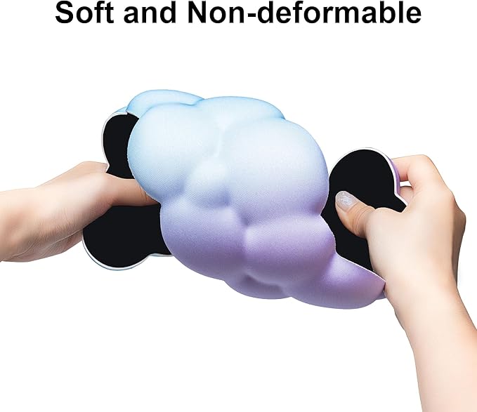 OUEST Cloud Wrist Rest Keyboard and Mouse Pad with Cute Ergonomic Memory Foam Non-Slip PU Base for Computer Mac Laptop Office Gaming-Purple/Cyan