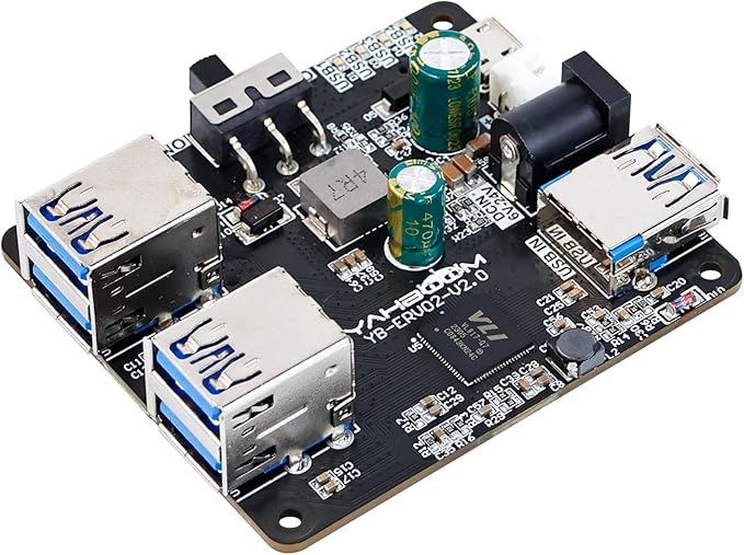 Yahboom 4 Port USB 3.0 Hub for Raspberry Pi Jetson Nano ROS Robot Compatible with USB 3.0/2.0/1.1 Driver-Free Plug&ampPlay Onboard External USB-A5V (Micro-USB)9~24V Power Port for High-Power Dev