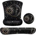 Black Mouse Pad with Stitched Edge Non-Slip Rubber Base Mythic Celestial The Sun and Moon Twelve Constellations Office Accessories Desk Decor for Computers Laptop Memory Foam Keyboard Wrist Rest