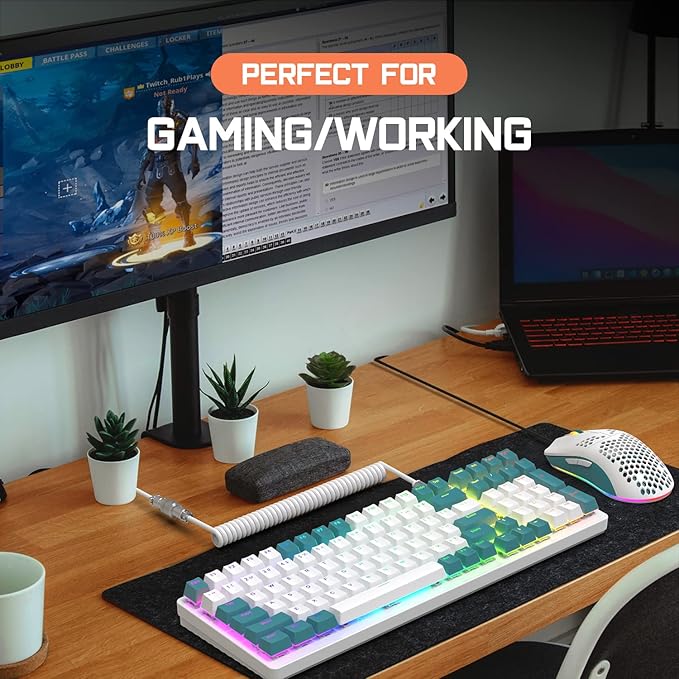ZIYOULANG K3 Mechanical Gaming Keyboard and Mouse Combo - 98Key RGB Backlit Blue Switch Ultra-Light Honeycomb Shell Mouse Compact Design Wired Coiled Cable for PC/Mac/Windows (Green)