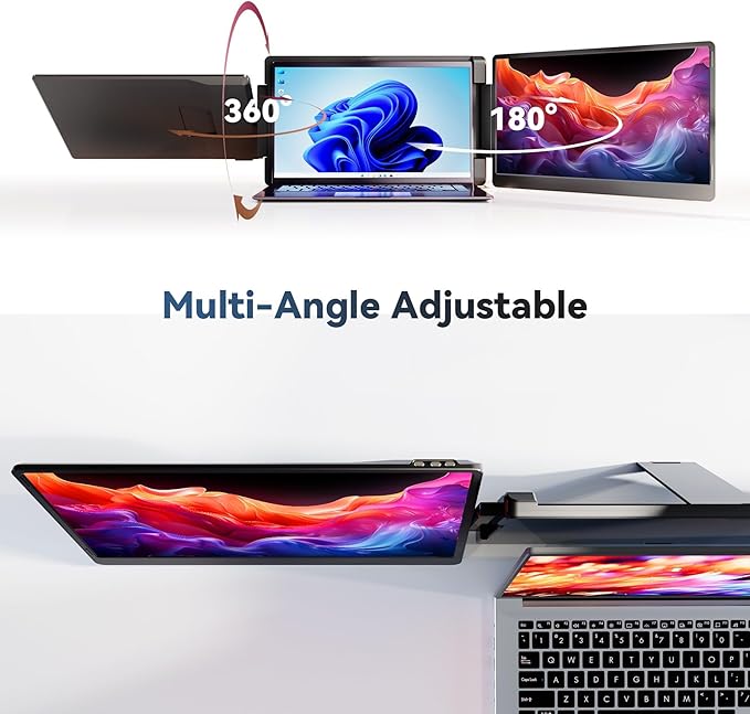 Laptop Screen Extender 14 1200P FHD IPS Portable External Screen Triple Portable Laptop Monitor for 12-16.5 Laptops with USB-C/HDMI Plug &amp Play Compatible with Wins/Mac(M1//M2/M3Pro/Max)