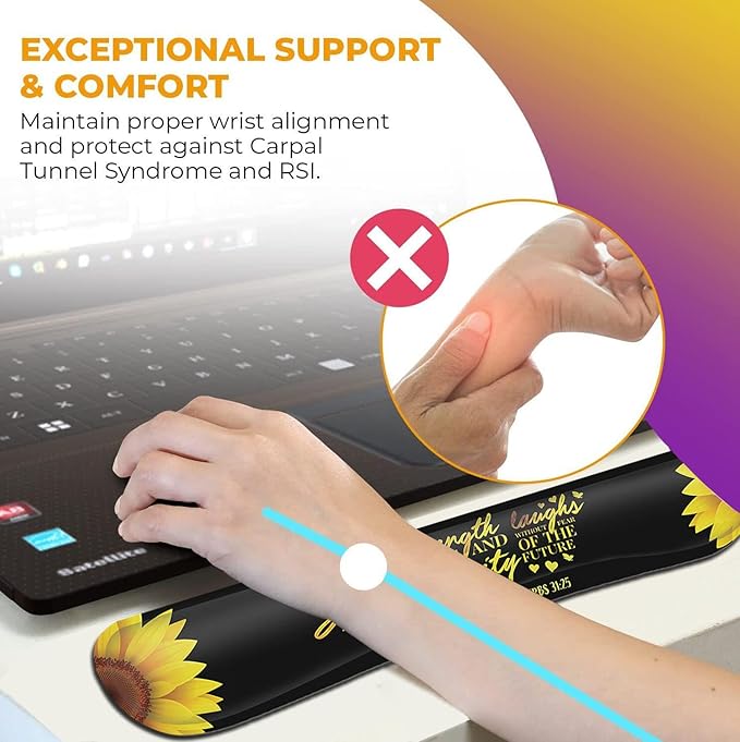 Mouse Pad Keyboard Wrist Rest Coaster Mouse Support SetSunflower Christian Bible Verse Black padErgonomic Memory Foam Mouse and Keyboard Pad Set for Laptop Computer Office Home Working Gaming